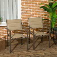 Outsunny Set of Two Aluminium Stacking Garden Chairs - Khaki(m-10)