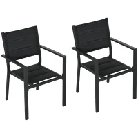 Outsunny Set of Two Aluminium Stacking Garden Chairs - Black(m-1)
