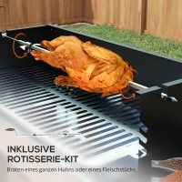 Outsunny Houtskoolgrill BBQ-Grill, verstelbaar rooster, 1 draaispies, 118 x 32 x 90 cm, Zwart + Zilver(m-4)