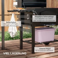 Outsunny Houtskoolgrill BBQ-Grill Smoker, verstelbare koolstoffen, zijtafels, 124 x 66 x 112 cm, Zwart(m-6)