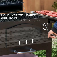 Outsunny Houtskoolgrill BBQ-Grill Smoker, verstelbare koolstoffen, zijtafels, 124 x 66 x 112 cm, Zwart(m-7)