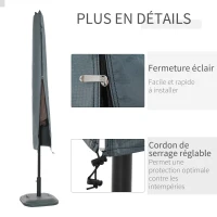 Outsunny Housse de Protection imperméable pour Parasol Droit avec Fermeture éclair et Cordon de Serrage Gris(m-5)