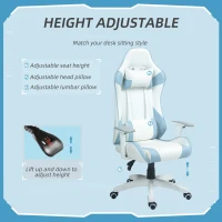 HOMCOM Faux Leather Colour Block Gaming Chair, with 135° Reclining Back - Blue/White(m-4)