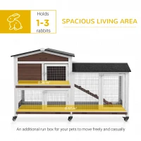 PawHut Wooden Two-Tier Pet Hutch with Wheels, Run - Brown(m-4)