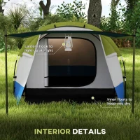 Outsunny Three Man Two-Room Tent, with Porch and Accessories - Green(m-6)