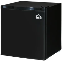 HOMCOM Nevera Eléctrica Pequeña 46L de Capacidad Mini Bar con Rejilla Ajustable Compartimento Congelador y Puerta Reversible Bajo Consumo 44,5x46,5x49,8 cm Negro(m-10)