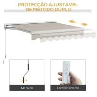 Outsunny Toldo Retrátil Elétrico ou Manual 250x200 cm Toldo Portátil para Varanda com Controlo Remoto Manivela Manual Creme(m-4)