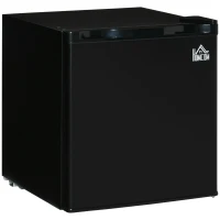 HOMCOM Nevera Eléctrica Pequeña 46L de Capacidad Mini Bar con Rejilla Ajustable Compartimento Congelador y Puerta Reversible Bajo Consumo 44,5x46,5x49,8 cm Negro(m-1)