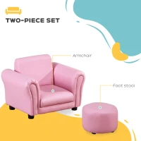 HOMCOM Toddler Chair Single Seater Kids Sofa Set, 54 x 42 x 41cm, Kids Sofa with Stool, Pink(m-4)