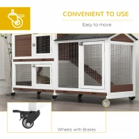PawHut Wooden Two-Tier Pet Hutch with Wheels, Run - Brown(m-5)