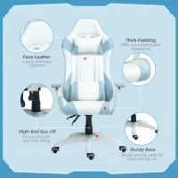 HOMCOM Faux Leather Colour Block Gaming Chair, with 135° Reclining Back - Blue/White(m-8)