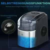 HOMCOM Ijsblokjesmachine Ijsblokjesdispenser, Ice-Maker, 12kg/Dag, 9 Stukken/ 6-12Minuten, Zilver(m-7)