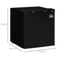 HOMCOM Nevera Eléctrica Pequeña 46L de Capacidad Mini Bar con Rejilla Ajustable Compartimento Congelador y Puerta Reversible Bajo Consumo 44,5x46,5x49,8 cm Negro(m-3)