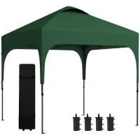 Outsunny Tenda Dobrável 2,5x2,5x2,68cm Tenda de Jardim com Proteção UV 50+ Altura Ajustável com 4 Sacos de Areia Verde Escuro(m-10)