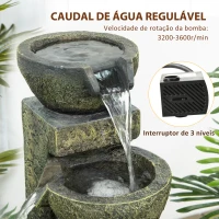 Outsunny Fonte de Jardim 5W Fonte de Água em Cascata de 4 Níveis com Bomba de Água e Saída de Água Ajustável 25x24x60 cm Multicolor(m-5)