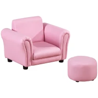 HOMCOM Toddler Chair Single Seater Kids Sofa Set, 54 x 42 x 41cm, Kids Sofa with Stool, Pink(m-1)