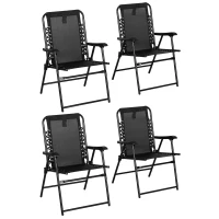 Outsunny 4 Pcs Patio Folding Chair Set, Outdoor Portable Loungers for Camping Pool Beach Deck, Lawn w/ Armrest Steel Frame Black(m-1)