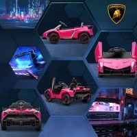 HOMCOM Elektrische Kinderauto, gelicentieerde Lamborghini Veneno, 3-7 km/u, Vleugeldeuren, Muziekspeler, Afstandsbediening, roze(m-8)