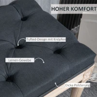 HOMCOM Tapicerowana ławka w stylu vintage, ławka do sypialni z guzikami, wykończona w lnianej fakturze, wytrzymała do 120 kg, 80x40x43cm, kolor ciemnoszary(m-4)