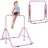 HOMCOM Kids Gymnastic Bar, with Adjustable Height, Foldable Horizontal Bars - Pink(m-1)