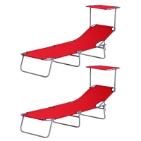 Outsunny 2 Piece Folding Sun Lounger, Lounge Chairs Reclining Sleeping Bed with Adjustable Sun Shade Awning for Beach, Patio(m-11)