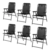 Outsunny 6 Pcs Patio Folding Chair Set, Outdoor Portable Loungers for Camping Pool Beach Deck, Lawn w/ Armrest Steel Frame Black(m-11)
