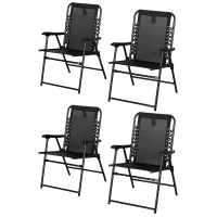 Outsunny 4 Pcs Patio Folding Chair Set, Outdoor Portable Loungers for Camping Pool Beach Deck, Lawn w/ Armrest Steel Frame Black(m-11)