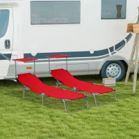 Outsunny 2 Piece Folding Sun Lounger, Lounge Chairs Reclining Sleeping Bed with Adjustable Sun Shade Awning for Beach, Patio(m-2)