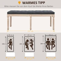 HOMCOM Tapicerowana ławka w stylu vintage, łóżkowa ławka sypialniana z guzikami, wykończenie lniane, wytrzymała do 120 kg, 117x40x48cm, ciemnoszara(m-7)