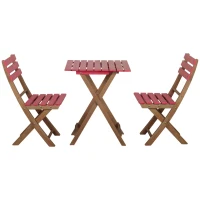 Outsunny Ensemble bistro de jardin 3 pièces avec 1 table et 2 chaises pliantes en bois de pin - rouge(m-10)