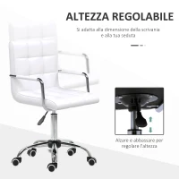 HOMCOM Sedia da Ufficio in pelle PU Bianca con 5 Ruote Girevoli, Imbottitura e Altezza Regolabile, 52.5x54x84-99cm(m-4)