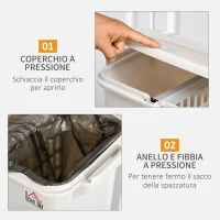 HOMCOM Pattumiera Differenziata a Pedale per Cucina, Capienza 45L, 4 Scomparti e 4 Ruote in Plastica PP Bianca, 42x29x83cm(m-5)