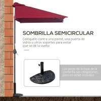 Outsunny Sombrilla Rectangular 230x130x245 cm Parasol para Pared Media Sombrilla con Manivela Protección UV 30+ Impermeable Sombrilla para Balcón Terraza Jardín Rojo(m-4)