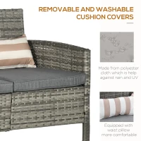Outsunny Canapea pentru Exterior Gradina sau Terasa cu 3 locuri dim Ratan cu perne si dungi, Gri 173x68x78cm(m-6)