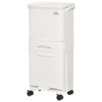 HOMCOM Pattumiera Differenziata a Pedale per Cucina, Capienza 45L, 4 Scomparti e 4 Ruote in Plastica PP Bianca, 42x29x83cm(m-10)