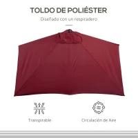 Outsunny Sombrilla Rectangular 230x130x245 cm Parasol para Pared Media Sombrilla con Manivela Protección UV 30+ Impermeable Sombrilla para Balcón Terraza Jardín Rojo(m-6)