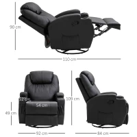 HOMCOM Recliner Chair, Recliner Massage Rocker Chair with 360° Rotate, 165° Reclining Function, Adjustable Footrest, Swivel Armchair Single Sofa for Living Room with Drink Holders, Side Pockets, Black(m-3)