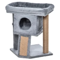 PawHut Árvore Arranhador para Gatos Pequenos Arranhador para Gatos com Poste de Juta Rampa Caverna e Bola Suspensa 40x40x57 cm Cinza(m-11)