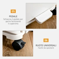 HOMCOM Pattumiera Differenziata a Pedale per Cucina, Capienza 45L, 4 Scomparti e 4 Ruote in Plastica PP Bianca, 42x29x83cm(m-7)