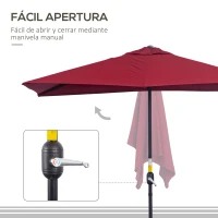 Outsunny Sombrilla Rectangular 230x130x245 cm Parasol para Pared Media Sombrilla con Manivela Protección UV 30+ Impermeable Sombrilla para Balcón Terraza Jardín Rojo(m-5)