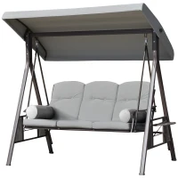 Outsunny Banco Baloiço de Jardim de 3 Lugares com Teto 2 Almofadas Suporte para Bebidas e Estrutura de Metal para Terraço Balcão Exterior Carga Máxima 360kg 206x116x183cm Cinza(m-11)