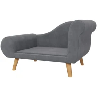 PawHut Canapé chien lit pour chien méridienne design scandinave coussin moelleux pieds bois massif dim. 82 x 55 x 49 cm velours gris(m-10)