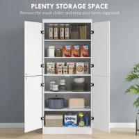 HOMCOM 4-Door Tall Kitchen Cupboard, Freestanding 6-Tier Storage Cabinet with 2 Adjustable Shelves for Living Room, Dining Room, White(m-4)