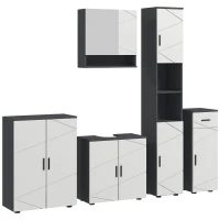 kleankin 5-Piece Bathroom Furniture Set, Bathroom Storage Cabinet with Doors and Shelves, Tall and Small Floor Cabinets, Wall-mounted Mirror Cabinet, Pedestal Sink Cabinet, Grey(m-1)