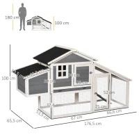 PawHut Poulailler cottage cage à poules surélevé dim. 176L x 65l x 100H cm multi-équipement toit bitumé noir bois sapin gris blanc(m-3)