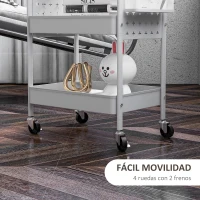 HOMCOM Carrito Auxiliar con Ruedas Carro de Almacenamiento con 3 Bandejas 2 Cestas Colgantes y 6 Ganchos 53,5x30,5x75 cm Blanco(m-5)