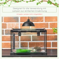 PawHut Skrzynia dla Gadów Terrarium, w zestawie Termometr w Paski, Klapki do Karmienia, 50 cm x 30 cm x 25 cm, Szkło + Metal, Czarny(m-6)