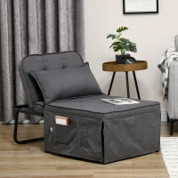 HOMCOM Fabric Sleeper Chair, Folding Chair Bed with Adjustable Backrest, Pillow, Side Pockets for Living Room, Charcoal Grey(m-2)
