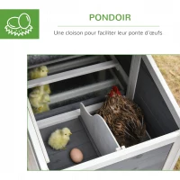 PawHut Poulailler cottage cage à poules surélevé dim. 176L x 65l x 100H cm multi-équipement toit bitumé noir bois sapin gris blanc(m-6)