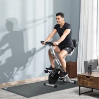 HOMCOM Vélo d'appartement pliable 8 niveaux de résistance magnétique dossier selle réglable écran LCD capteur fréquence cardiaque + Tapis de protection Fitness enroulable revêtement antidérapant PVC(m-2)